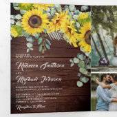 Rustige Barn Wood Sunflower Eucalyptus Wedding Drieluik Uitnodiging (Binnenzijde eerst)