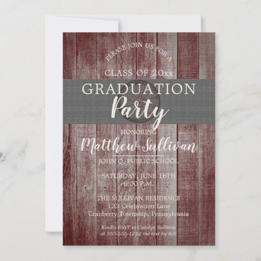 Rustige Barn Wood Wagon Wheel Graduparty Kaart (Voorkant)