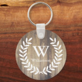 Rustige Barn Wood & White Country Laurels Monogram Sleutelhanger (Voorkant)