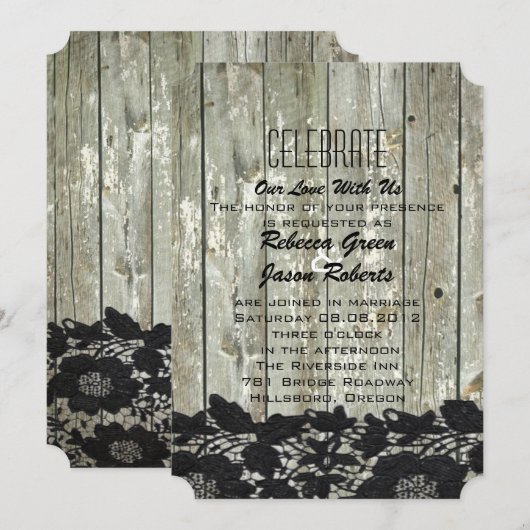 rustige barnhout zwarte kant moderne bruiloft kaart (Voorkant / Achterkant)