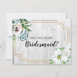 Rustige Barnwood Floral Gold Bridesmaid Voorstel Kaart