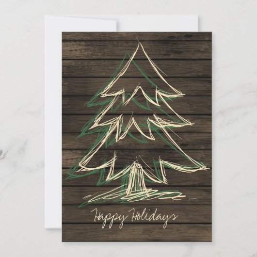 Rustige Barnwood Pine Tree-feestdagen kaart (Voorkant)