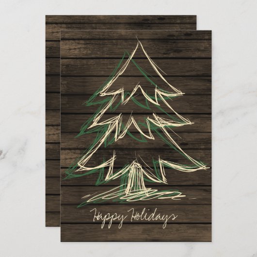 Rustige Barnwood Pine Tree-feestdagen kaart (Voorkant / Achterkant)