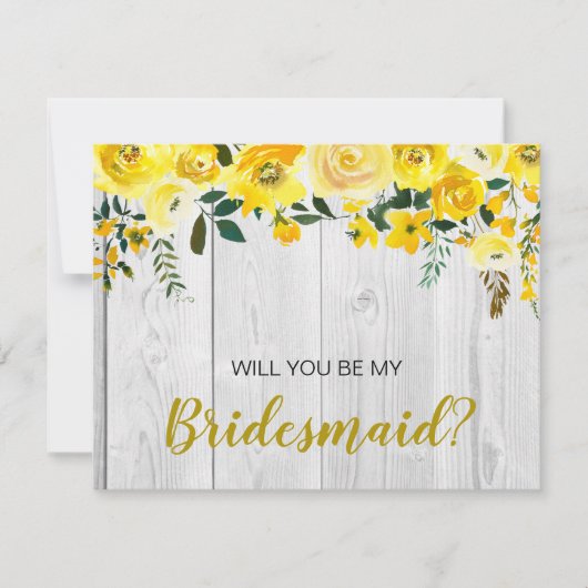 Rustige Barnwood Yellow Floral Bridesmaid proposal Kaart (Voorkant)