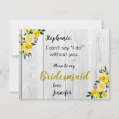 Rustige Barnwood Yellow Floral Bridesmaid proposal Kaart (Achterkant)