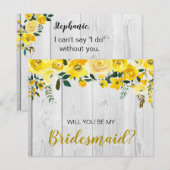 Rustige Barnwood Yellow Floral Bridesmaid proposal Kaart (Voorkant / Achterkant)