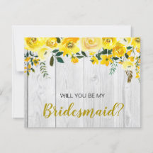 Rustige Barnwood Yellow Floral Bridesmaid proposal