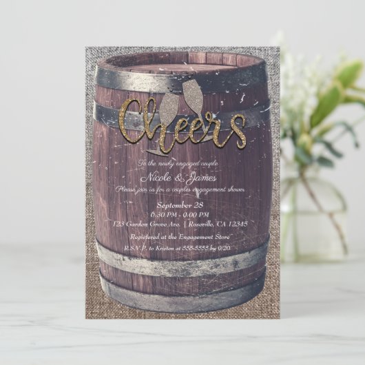 Rustige Barrel & Burlap Cheers Pub Engagement Part Kaart (Staand voorkant)