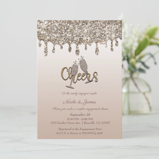 Rustige Barrel Glam Glitter Drip Engagement Party Kaart (Staand voorkant)
