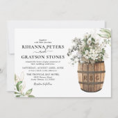 Rustige Barrel White Gold Floral Wedding Kaart (Voorkant)