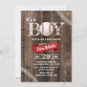 Rustige Baseball Sports Barn Wood Boy Baby shower Kaart (Voorkant)