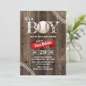 Rustige Baseball Sports Barn Wood Boy Baby shower Kaart (Staand voorkant)