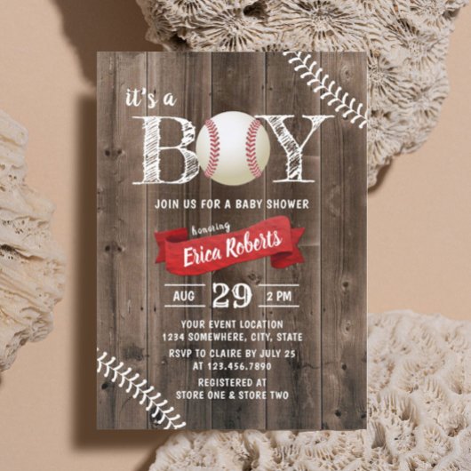 Rustige Baseball Sports Barn Wood Boy Baby shower Kaart
