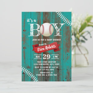 Rustige Baseball Sports Blauwgroen Wood Boy Baby s Kaart