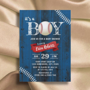 Rustige Baseball Sports Navy Wood Boy Baby shower Kaart