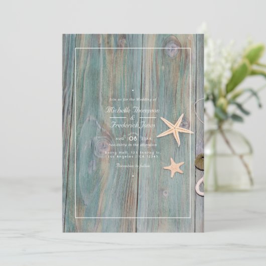 Rustige Beach Nautical QR Code RSVP Weddenschap Kaart (Staand voorkant)