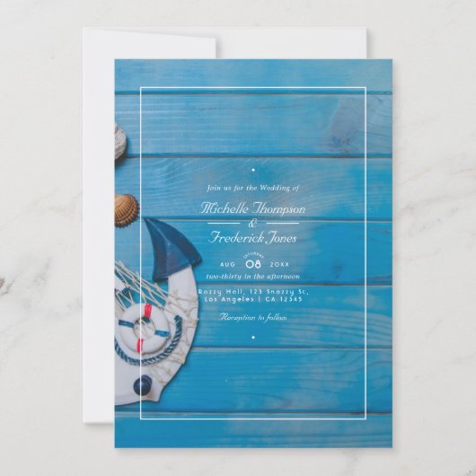 Rustige Beach QR-code RSVP Nautical Wedding Kaart (Voorkant)