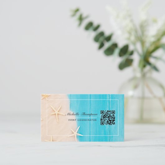 Rustige Beach QR Code Visitekaartje (Staand voorkant)