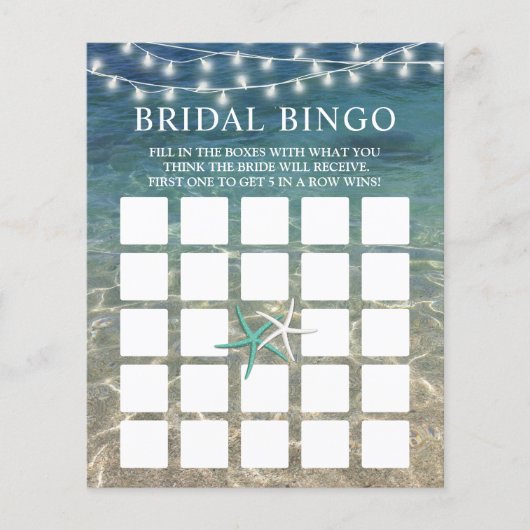 Rustige Beach Starfish Vrijgezellenfeest Bingo Gam (Voorkant)