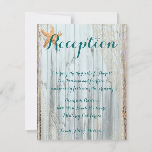 Rustige Beach Starfish Wedding Reception Insert Kaart (Achterkant)