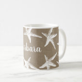 Rustige Beach White Starfish & Faux Burlap Koffiemok (Voorkant rechts)