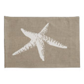 Rustige Beach White Starfish & Faux Burlap Kussensloop (Achterkant-Rechts)