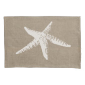 Rustige Beach White Starfish & Faux Burlap Kussensloop (Voorkant-Links)