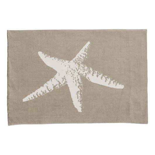 Rustige Beach White Starfish & Faux Burlap Kussensloop (Voorkant-Rechts)