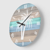 Rustige Beach Wood Nautical and Stripes Palm Trees Grote Klok (Hoek)
