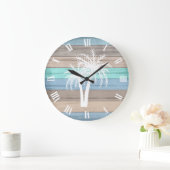 Rustige Beach Wood Nautical and Stripes Palm Trees Grote Klok (Huis)