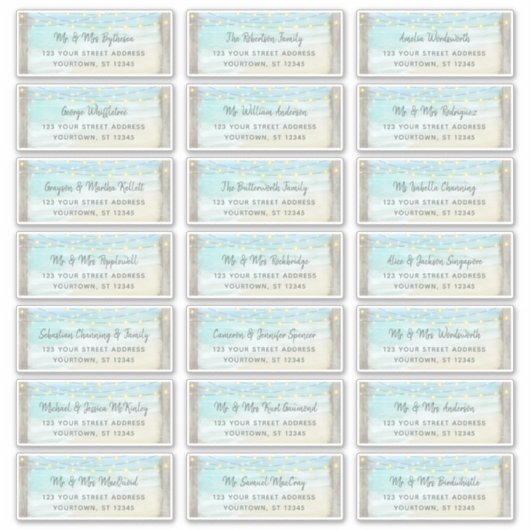 Rustige Beach Wood Wedding Guest Adresetiketten Sticker (Voorkant)