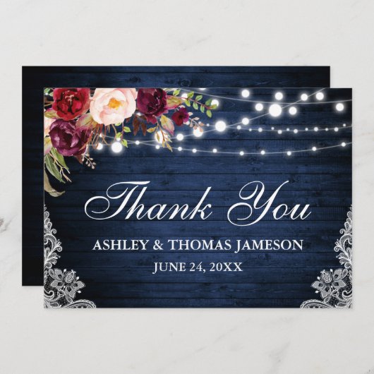 Rustige Bedankt met blauw houten bruiloft (Voorkant / Achterkant)