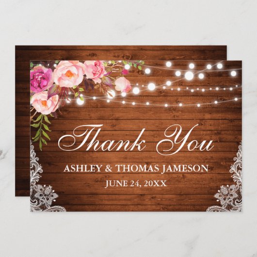 Rustige Bedankt met houten roze vuursteentjes (Voorkant / Achterkant)