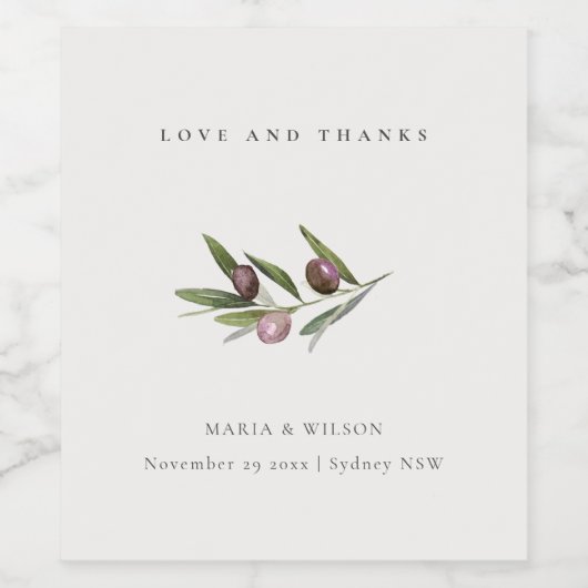 Rustige Bedankt voor minimale olijftak Wijn Etiket (Enkel label)