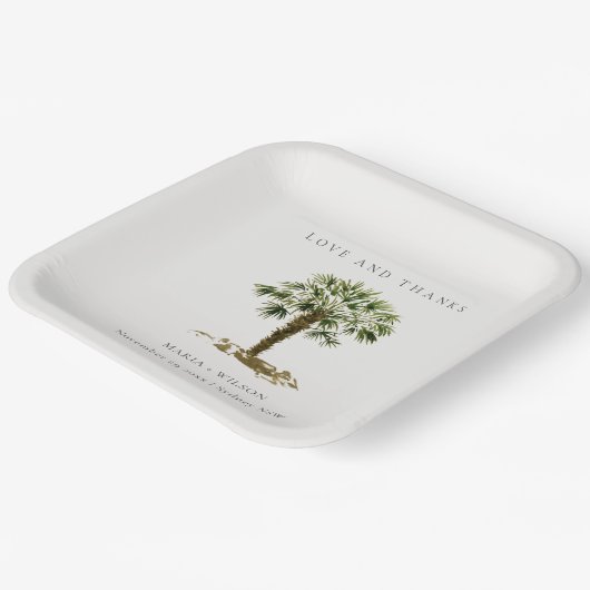 Rustige Bedankt voor tropische strandpalmen Papieren Bordje (Gebogen)