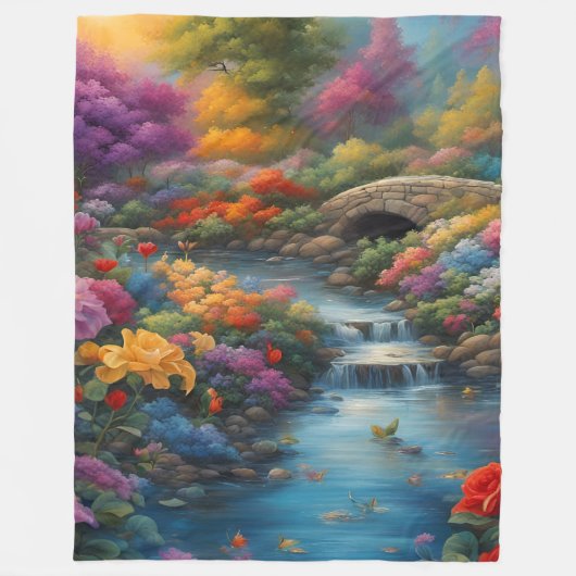 "Rustige beek en stenen brug" Fleece Deken (Voorkant)