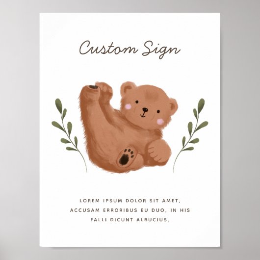 Rustige Beer Baby shower Aangepast teken Poster (Voorkant)
