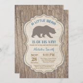 Rustige Beer Baby shower Invitation Boy Kaart (Voorkant / Achterkant)