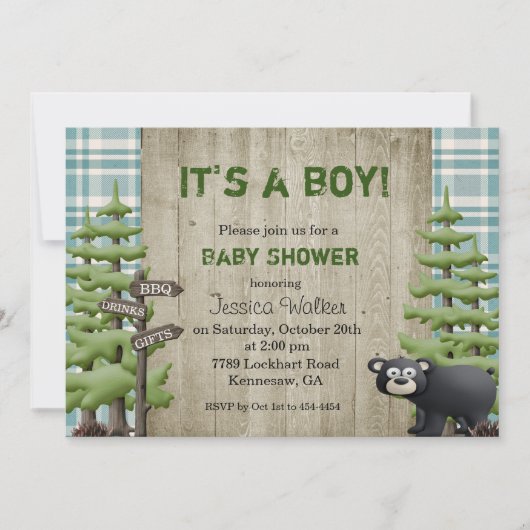 Rustige Beer Baby shower Invitation Boy Kaart (Voorkant)
