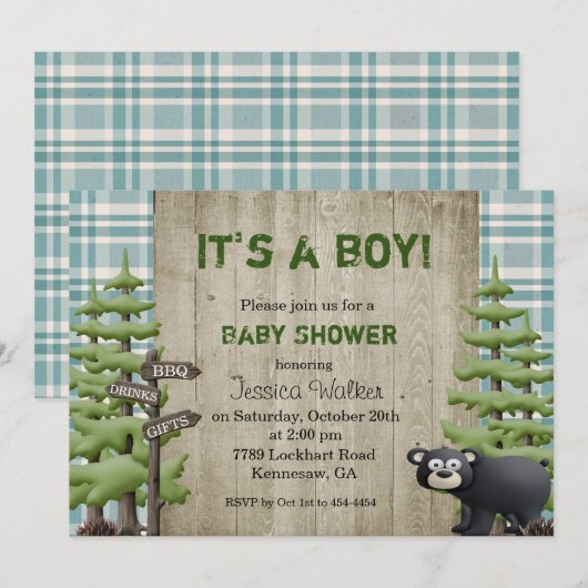 Rustige Beer Baby shower Invitation Boy Kaart (Voorkant / Achterkant)