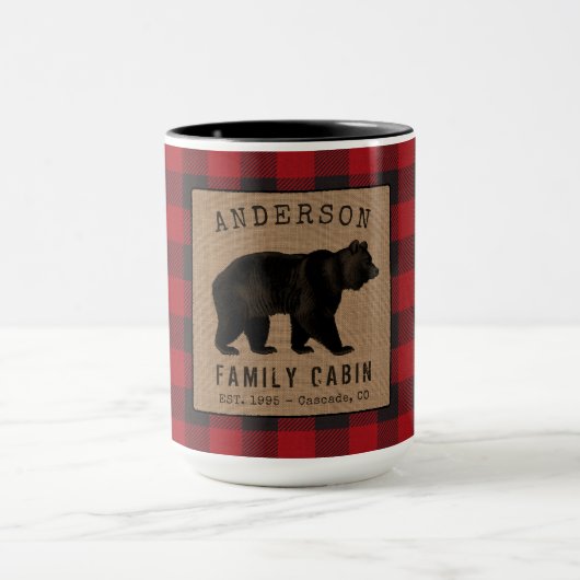 Rustige Beer familie Cabin Red Buffalo Grote schaa Mok (Midden)