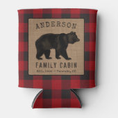 Rustige Beer Familie Cabin Red Buffalo Play Burlap Blikjeskoeler (Voorkant)