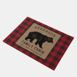 Rustige Beer Familie Cabin Red Buffalo Play Burlap Deurmat
