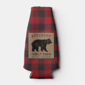 Rustige Beer Familie Cabin Red Buffalo Play Burlap Flesjeskoeler (Voorkant)