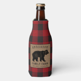Rustige Beer Familie Cabin Red Buffalo Play Burlap Flesjeskoeler