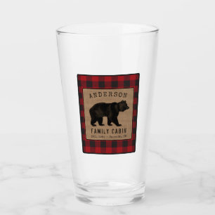 Rustige Beer Familie Cabin Red Buffalo Play Burlap Glas