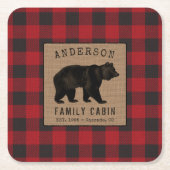 Rustige Beer Familie Cabin Red Buffalo Play Burlap Kartonnen Onderzetters (Voorkant)