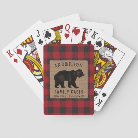 Rustige Beer Familie Cabin Red Buffalo Play Burlap Pokerkaarten (Achterkant)