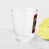 Rustige Beer Familie Cabin Red Buffalo Play Burlap Shot Glas (Links)