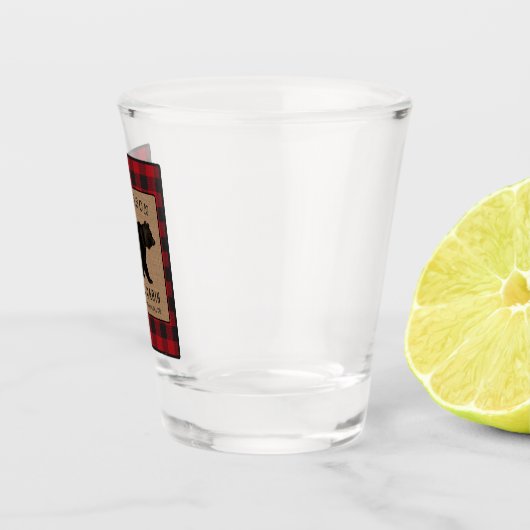 Rustige Beer Familie Cabin Red Buffalo Play Burlap Shot Glas (Rechts)